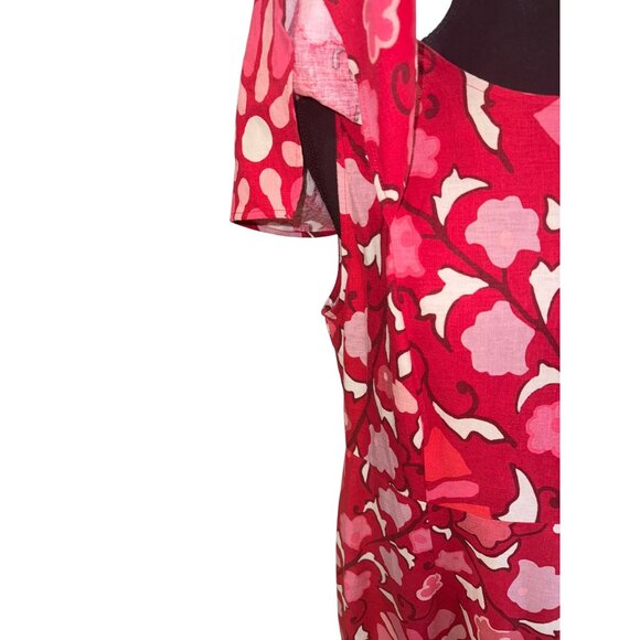 Rhode Zinnia Floral Print Bell Sleeve Midi Dress Red/Pink Floral Linen/Rayon 14 - Picture 14 of 15